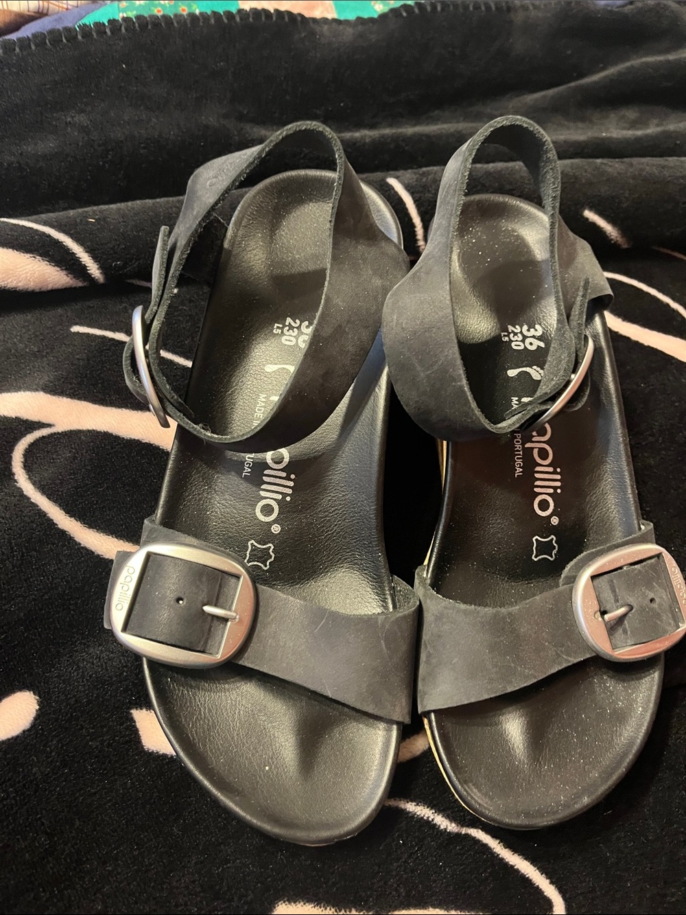 Papillio Black Adjustable Buckle Slingback Sandals